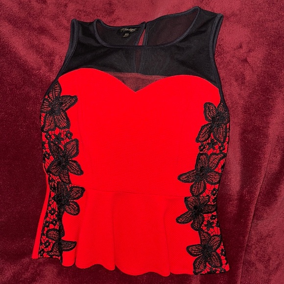 Thalia & sodi Tops - Red & Black Peplum Top
